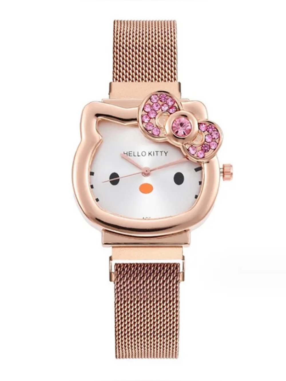 Hello Kitty Rose Gold Mesh Watch with Pink Crystal Bow